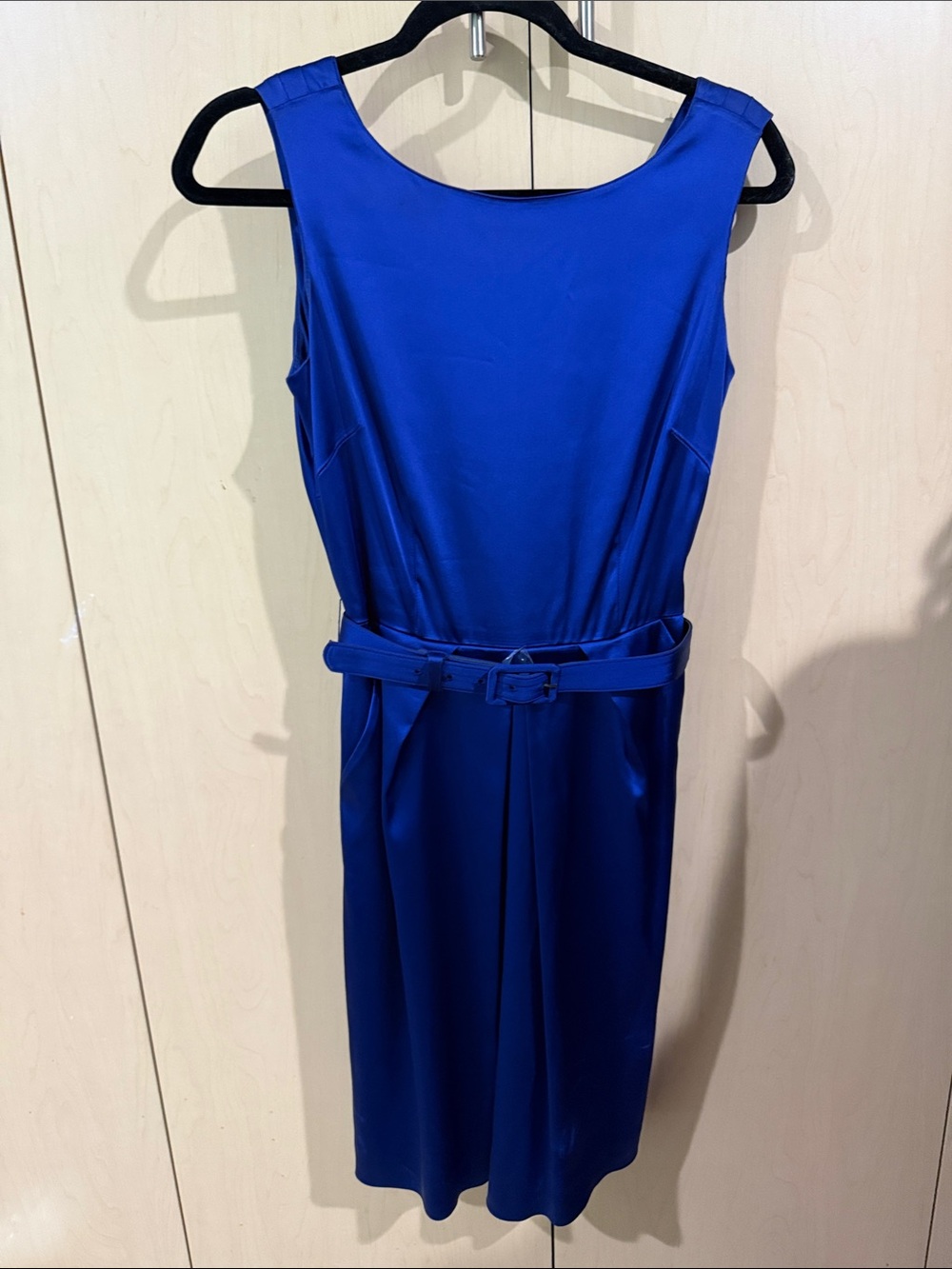 ANTONIO MELANI Cobalt Blue Sleeveless Belted Sheath Dress